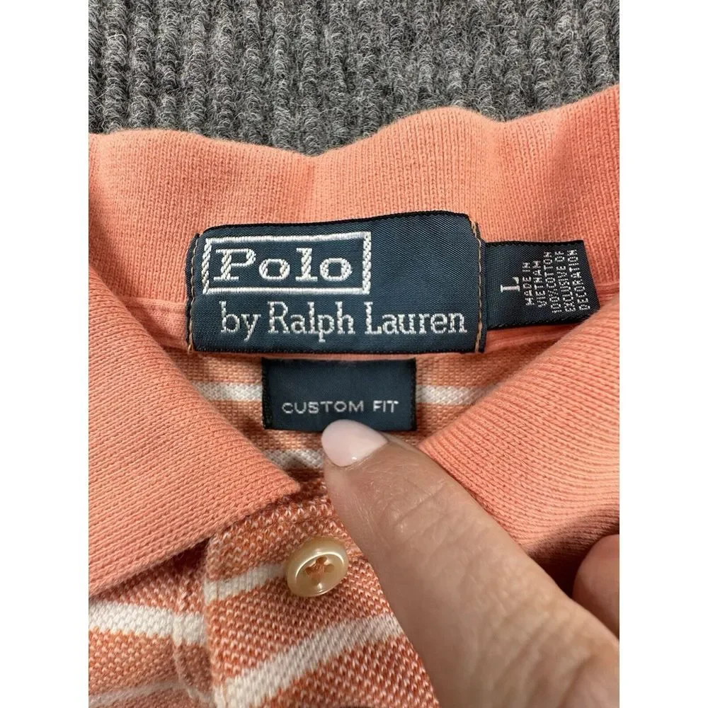 Polo Ralph Lauren Polo Mens Large Orange Striped Short Sleeve Shirt  100% Cotton